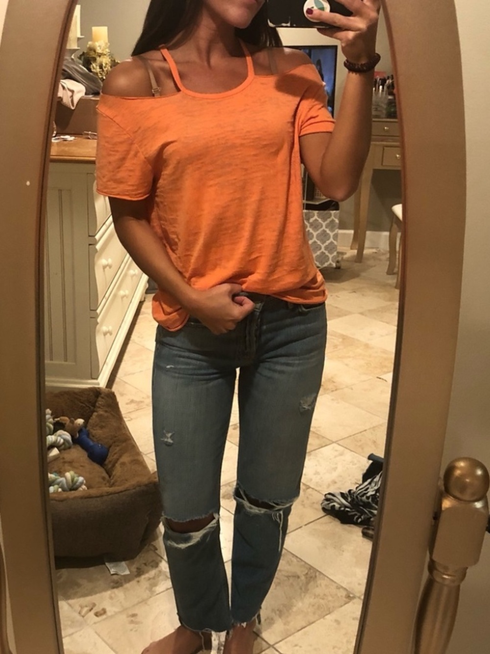 Nation LTD Orange Cold Shoulder Short Sleeve T-Shirt